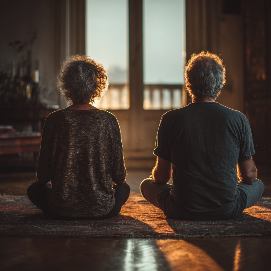 Йога для старших - жінка середнього віку виконує вправи