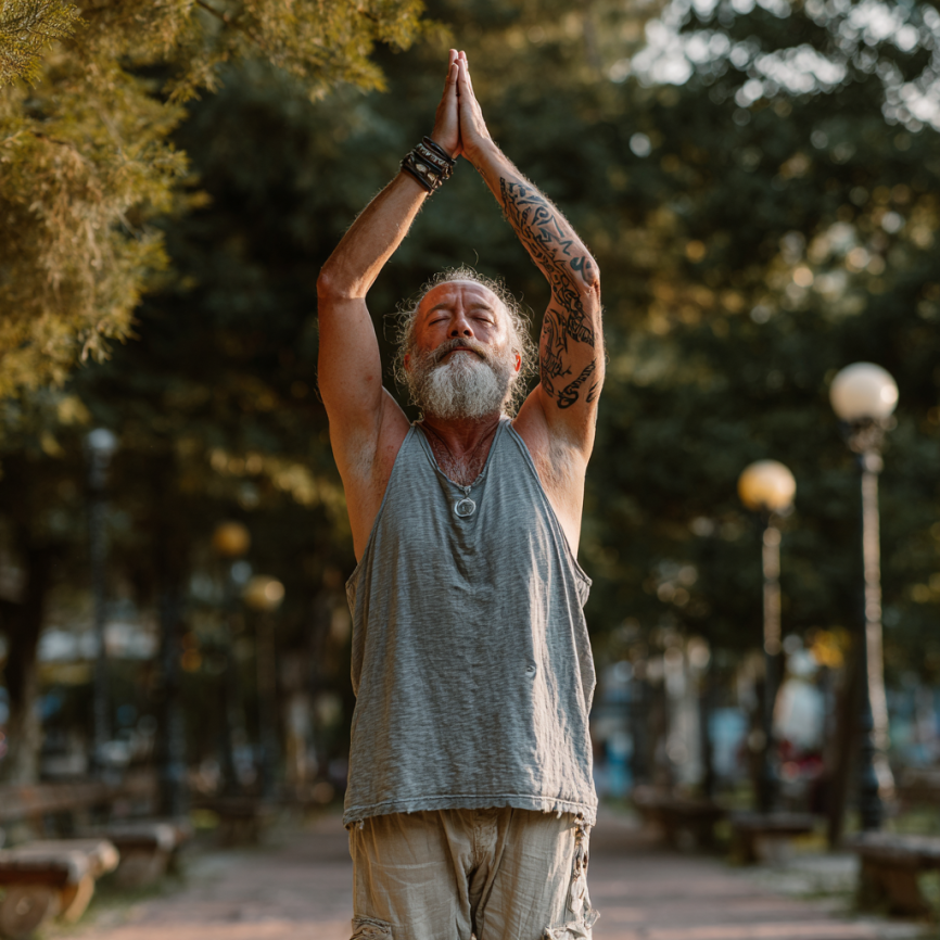 Переваги йоги - чоловік середнього віку в позі медитації